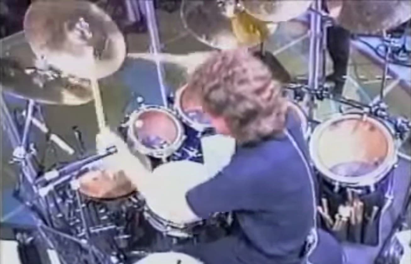 Steve Rucker behind the kit on the Bee Gees One Night Only tour, Sydney 1999